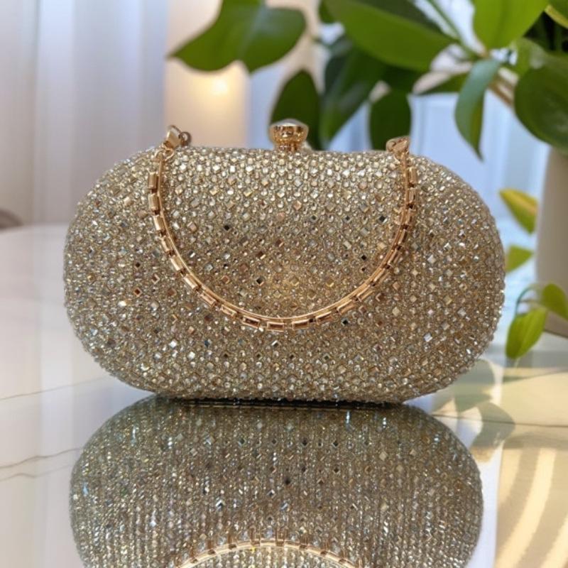 Gold Sparkling Rhinestone Clutch: Elegant Women's Evening Handbag with Diamond Detailing