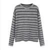 Korean polished crew neck striped long-sleeved T-shirt women's autumn and winter loose knitted sweater niche inner bottom top