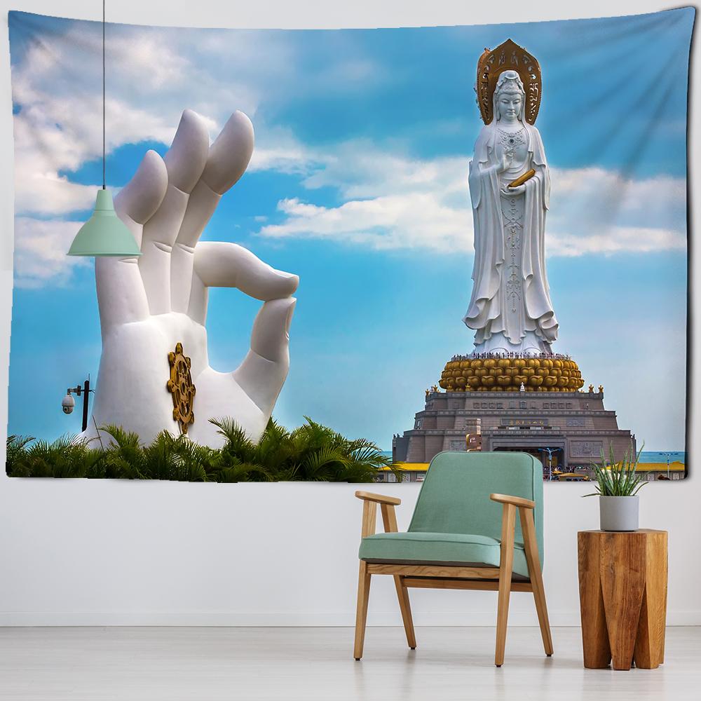 Buddha Wandteppich Blume Wandbehang Räucherkerze Buddha Statue Heimkunst Dekoration Schlafzimmer Wohnzimmer Hängevorhang