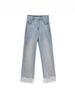 Lace Trim High Waist Wide Leg Cropped Jeans - Autumn 2025 Fashion