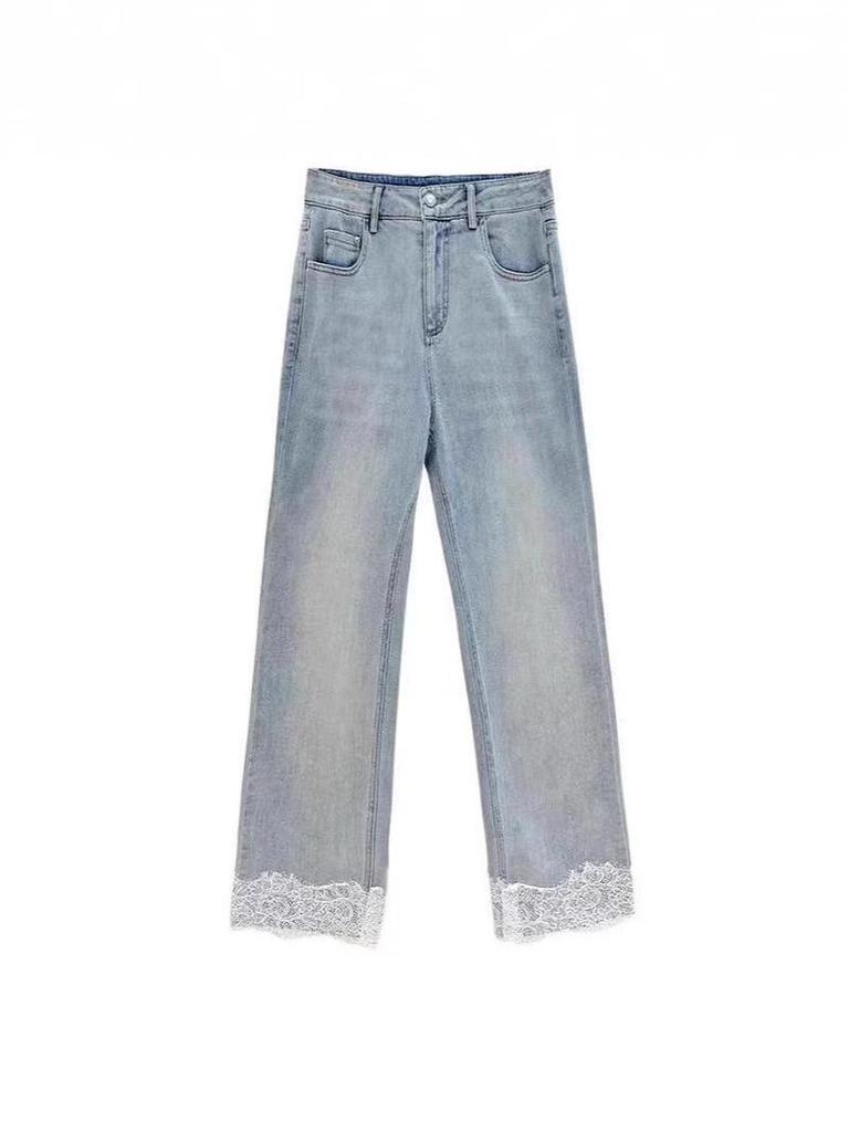 Lace Trim High Waist Wide Leg Cropped Jeans - Autumn 2025 Fashion