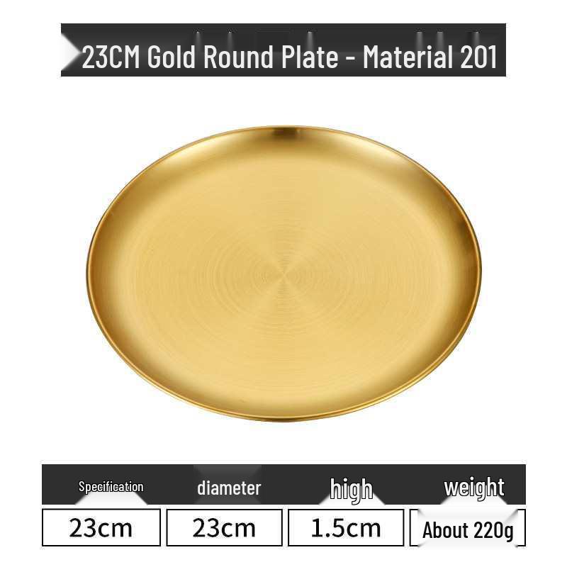 Gold Round 304 Stainless Steel Korean BBQ and Cake Tray