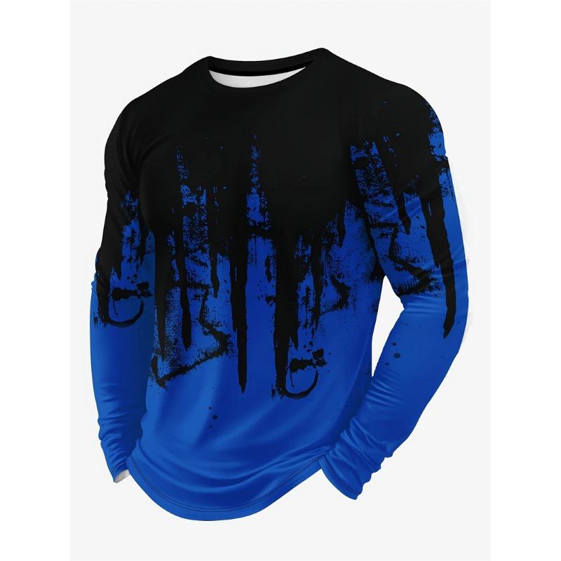 Men's 3D Flame Printed Long Sleeve Crew Neck T-Shirt Knitted Fabric Men Spring Autumn Street Style Long Sleeve Men Clothing