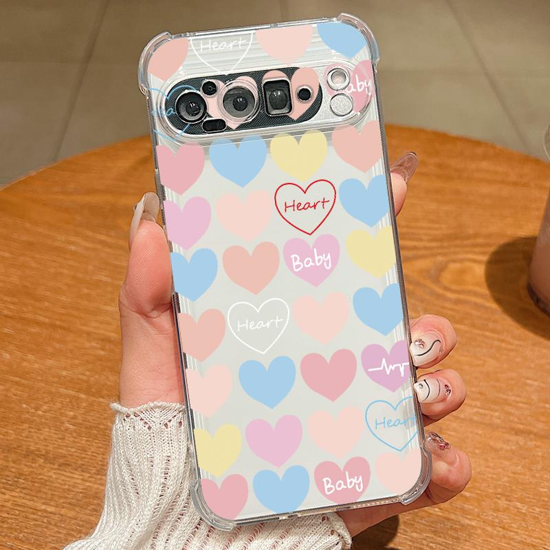 Love Heart Printed TPU Phone Case For Google Pixel 9 Pro Pixel 9 Pro XL Soft Silicone Transparent Back Cover For Google Pixel 9A