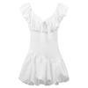 French first love girl white bubble sleeve dress female slim design bow bud short skirt summer