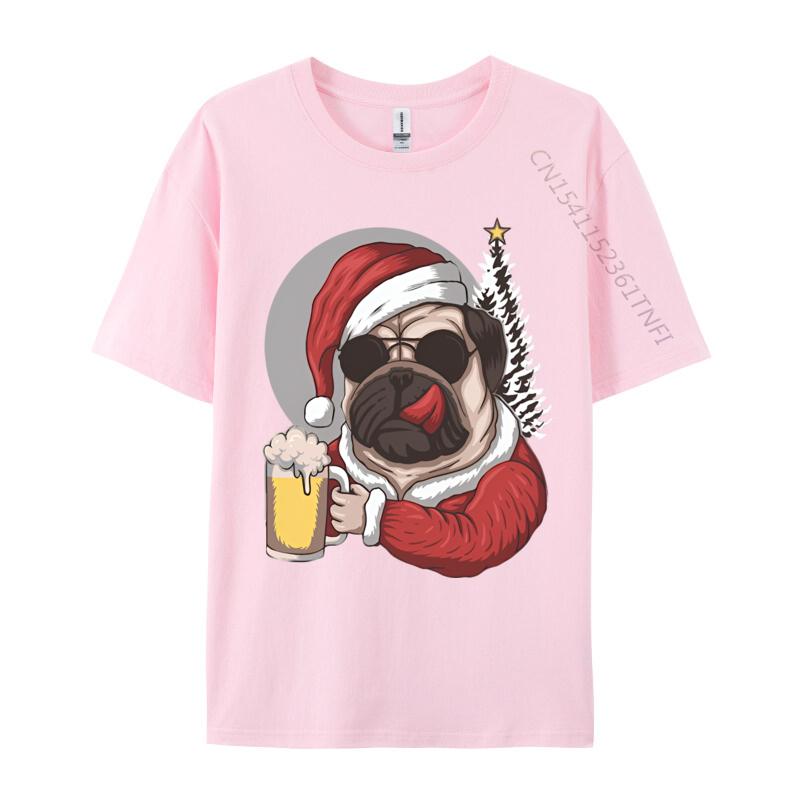 2024 New Mens T Shirt Pug Dog Wearing Santas Costume TShirt Black Tights Fitness For Male Free Shippping Clothes