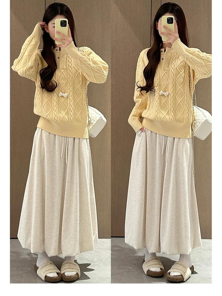 Khaki Sticky Rice Bud A-line Skirt: Women's High Waist Slimming Mid-length for Autumn 2025