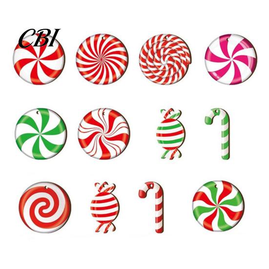 Christmas Photo Props 12/24/36Pcs Candy Cane Ornaments, Wooden Xmas Tree Decor with Red Green Rustic Striped Color, Holiday Hanging Decorations