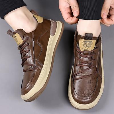 Heren schoenen herfst nieuw zachte zool trendy schoenen ademend Europees station mode veelzijdig bruin retro zacht leer casual board schoenen