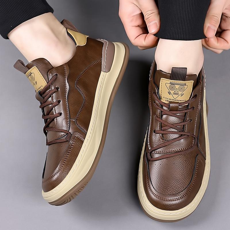 Men's shoes autumn new soft-soled trendy shoes breathable European station fashion versatile brown retro soft leather casual board shoes