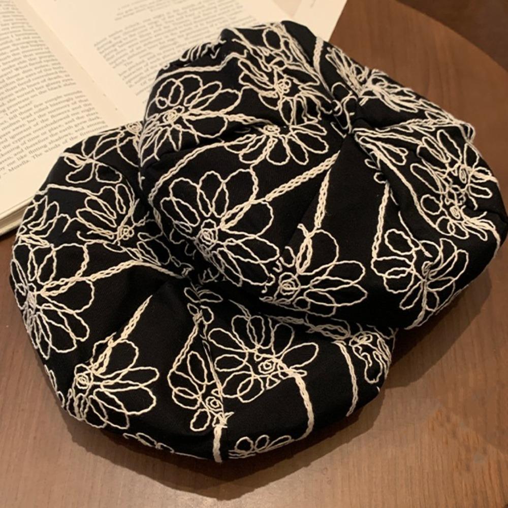 

Round Rose Octagon Hat Vintage Black Flower Beret Personality Dome Beret Outdoor чёрный