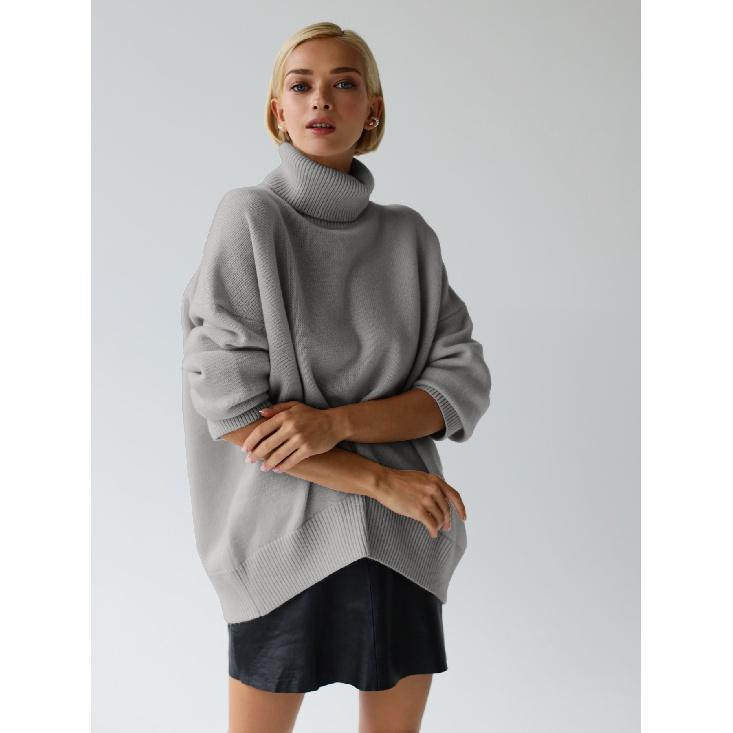 

Утолщенный свитер, осенне-зимний свободный свитер с высоким воротником S светло-серый