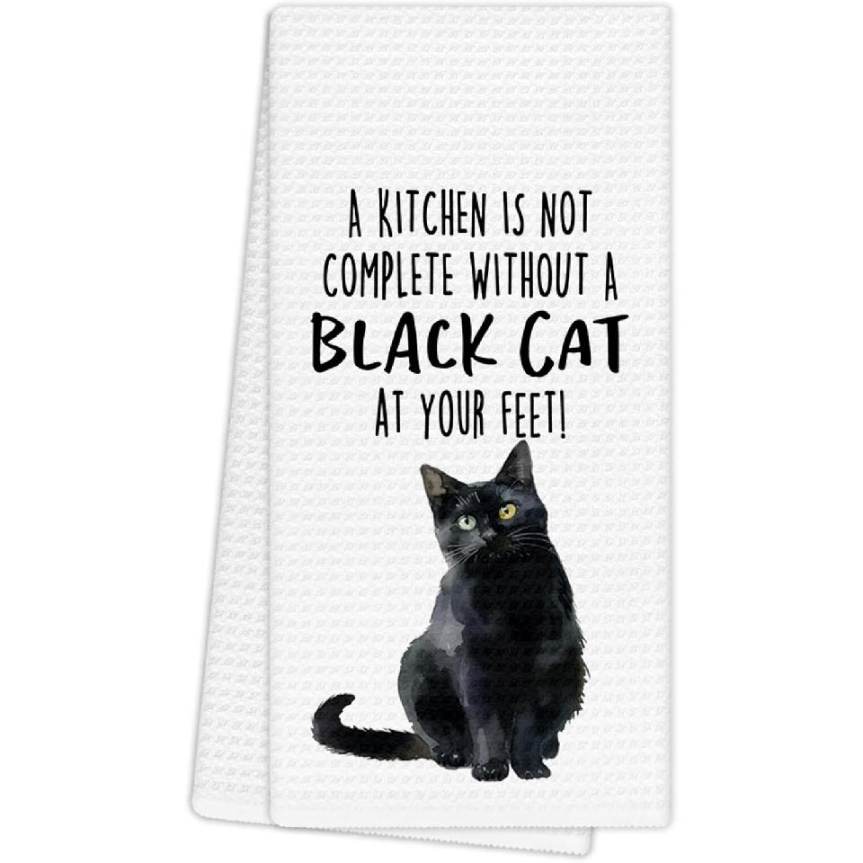 Funny Orange Tabby Cat Gifts Kitchen Towels, Cat Lover Gifts for Women, Funny Hand Towels for Bathroom Decor, A Kitchen Is Not Complete without Black Cat