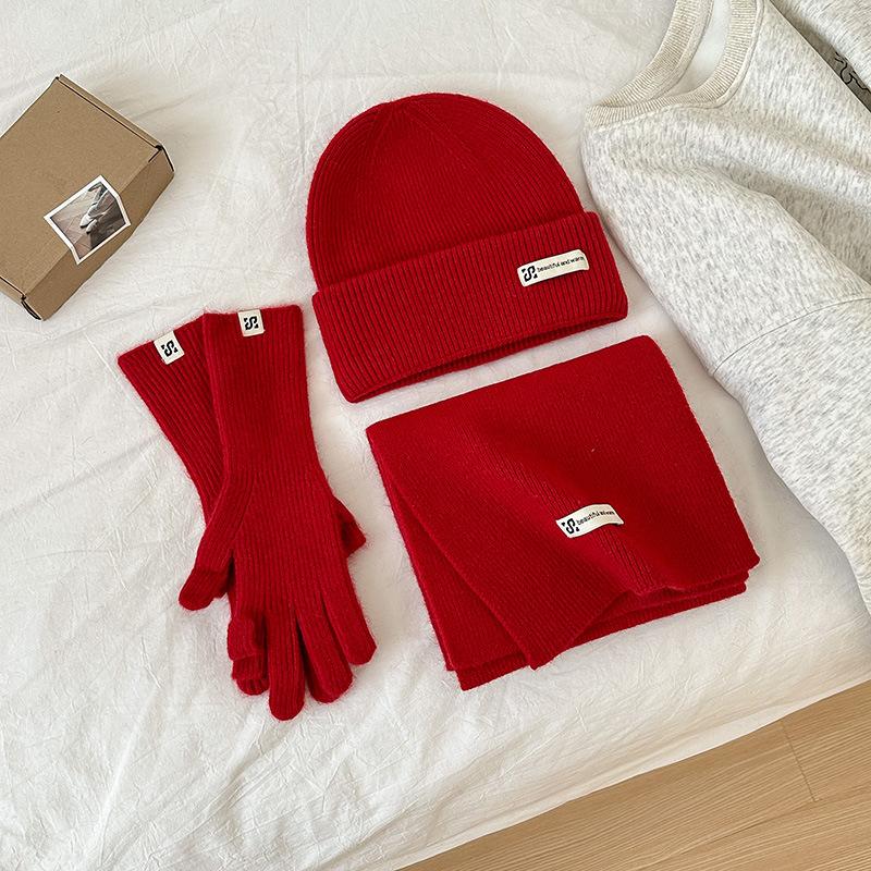 Sada 3 kusů Zimní čepice Šála Dotykové rukavice Unisex Pletená Teplá čepice Nákrčník Sada rukavic Pro podzimní zimu Venkovní Denní nošení