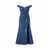 One-word shoulder blue sequined evening dress dress women's split fork harpoon tail long dress temperament banquet host long dress