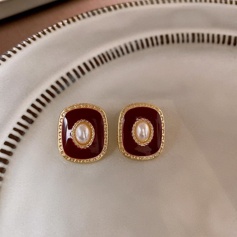 Vintage Red Black Oil Earrings For Women Piercing Ear Jewelry Korean Female Hanging Earring Lovely Kolczyki Gift