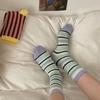 Korean Contrasting Striped Rolled Socks Are Simple And Sweet, Retro Preppy Style Versatile Mid-Leg Socks Are Thin In All Seasons