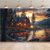 2D Nature Cabin Backdrop, Sunset Lake & Swan Scenic Party & Live Background