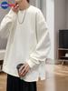 NASA Men's Trendy Long Sleeve Spring/Autumn Hoodie - Plus Size Heavyweight T-Shirt with Velvet, Solid Color, Loose Slit Design.