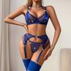 KISS ME ANGEL Best-selling Chain Decoration Sheer Blue Netting Sexy Hollow Shaping Lingerie Sexy Women Bra Panty Set
