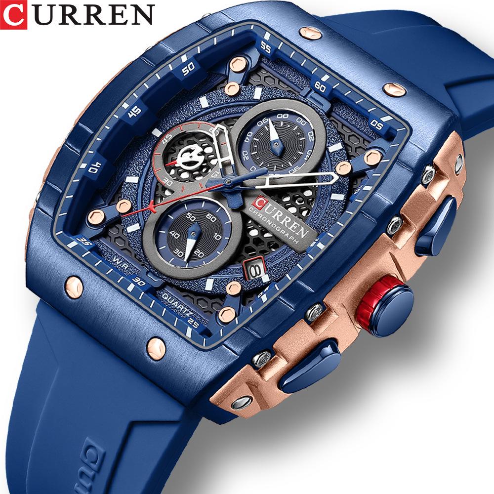 Curren 8442 Men's Quartz Watch, Six-Hand Dial, Rubber Strap, Fashion Sport Design