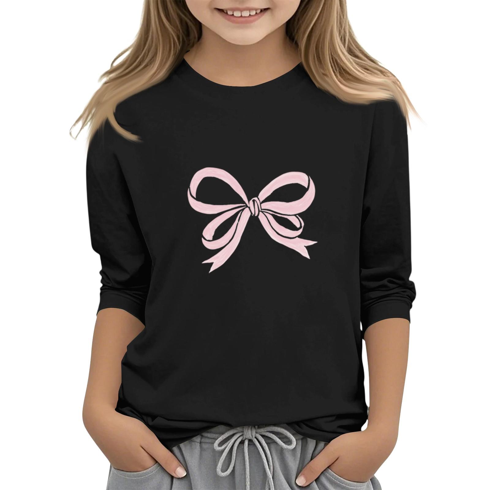 Детский топ с рукавом 3/4, круглым вырезом, повседневный, с принтом 130 чёрный