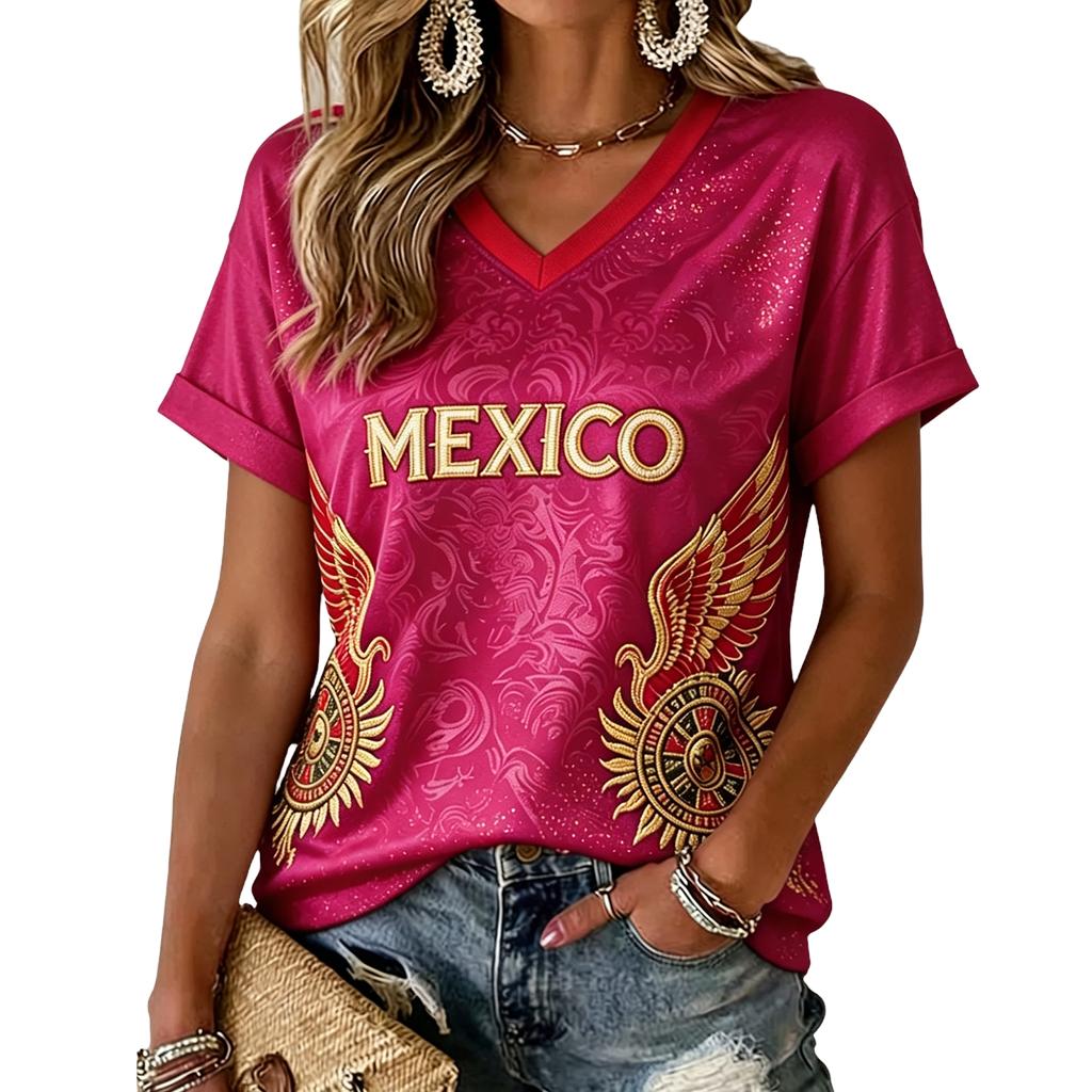 Women's V-Neck Lightweight T-Shirt with Soccer Print for Spring and Summer