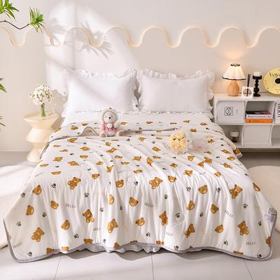 Cute Cartoon Bear Pattern Summer Quilt Skin-Friendly Breathable Soft Cooling Air Conditioning Quilted Quilt Machine Washable