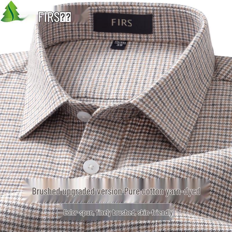 Shanshan Men's Pure Cotton Brushed Plaid Long-Sleeve Shirt
