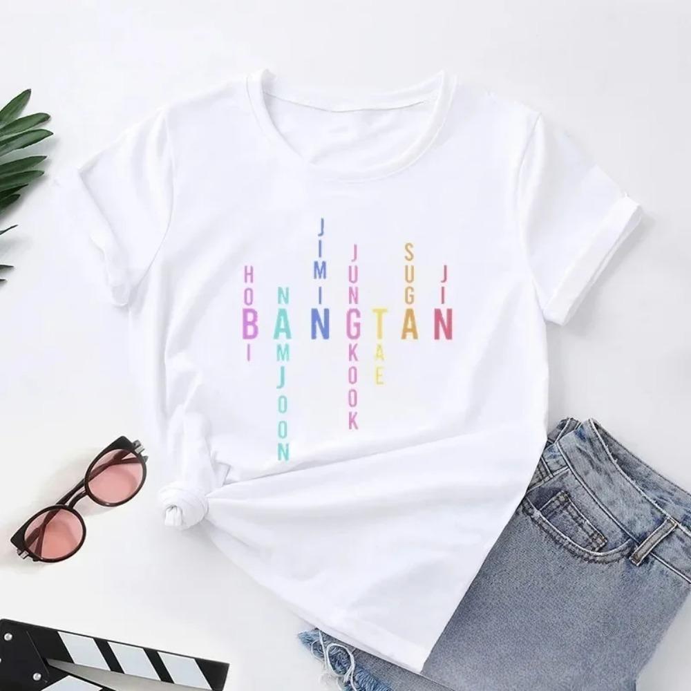 New Letter Printed T-shirt for Women's Casual Fashion Korean Version T-shirt for Women's Round Neck Harajuku Y2K T-shirt Top