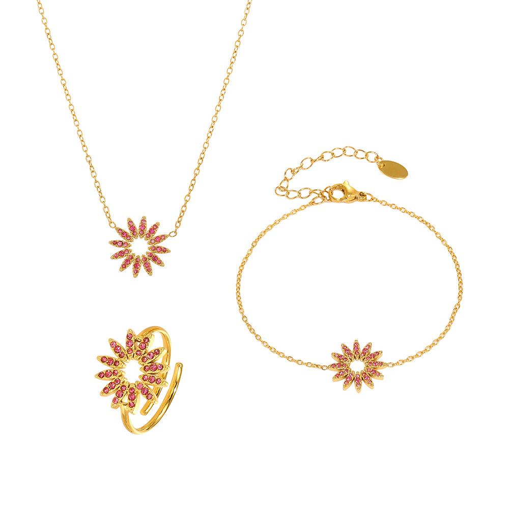 Qiong Yao Sunflower Zircon Sparkle Jewelry Set: Bracelet, Necklace & Ring - High-End Unique Design, Colorfast.