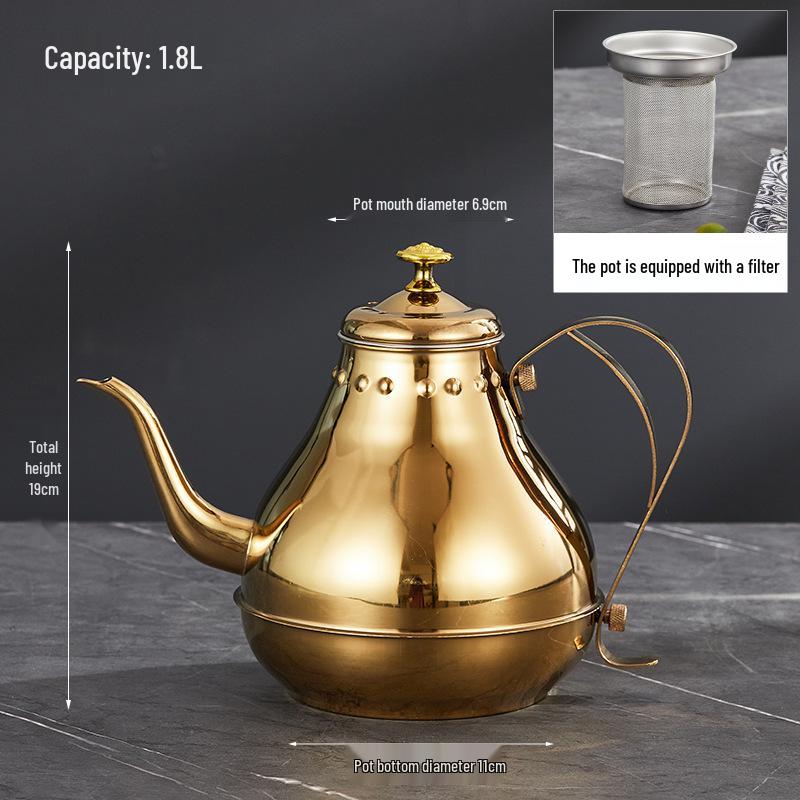 Stainless Steel Teapot with Filter for Induction Cookers - Long Spout, Large Capacity, Ideal for Restaurant Use.