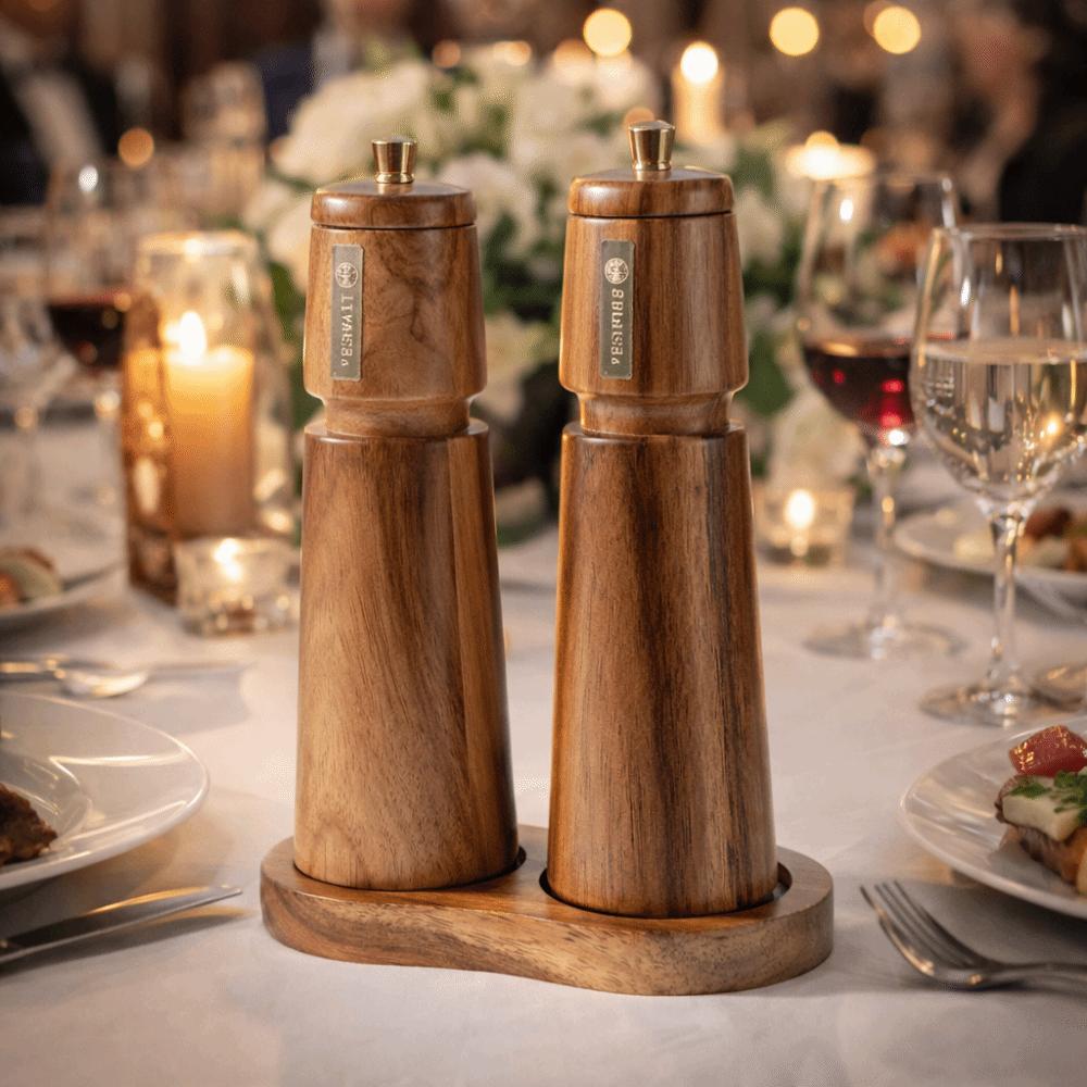 Adjustable Particle Size Acacia Wood Pepper Mill Set Manual Spice Mill Bottle Cooking