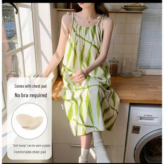 Women s Cloud Cotton Summer Nightgown with Built-in Bra - Casual Sleeveless Dress for Indoors or Outdoors M-L