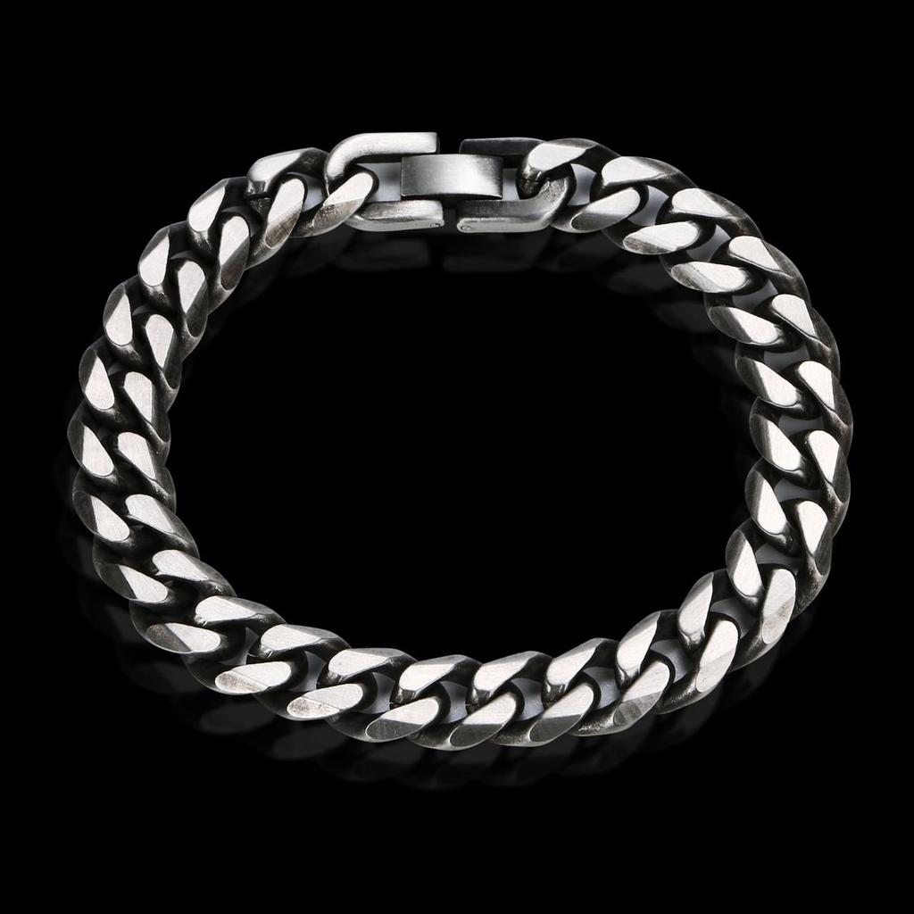 [ZIYMU] Bracelet, Cuban Link Chain, 6-Sided, Single, Fold-Over Buckle, Stainless Steel, Standard Size, Men's, Black Iron Color, 21cm, zm-b-017m