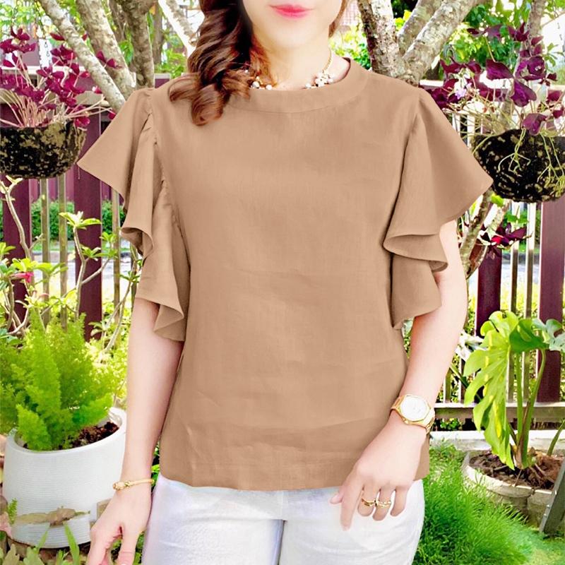 

ZANZEA Женская повседневная блузка с круглым вырезом, летняя, с оборками, с коротким рукавом 4XL