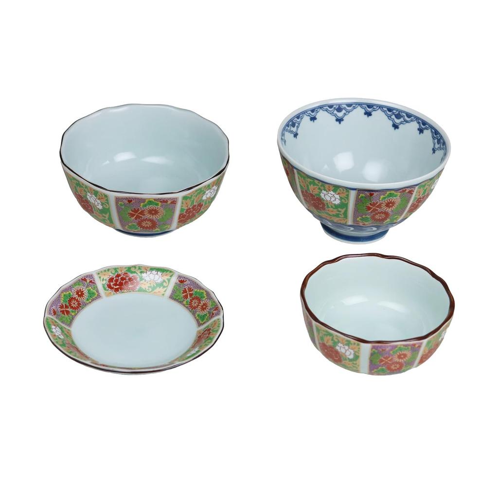 Yuuki Roman, Old Imari Style, Gorgeous 4-Piece Set: Small Plate, Bowl, and Plate for Tea and Rice Ceremony [Arita Ware, Made in Japan]