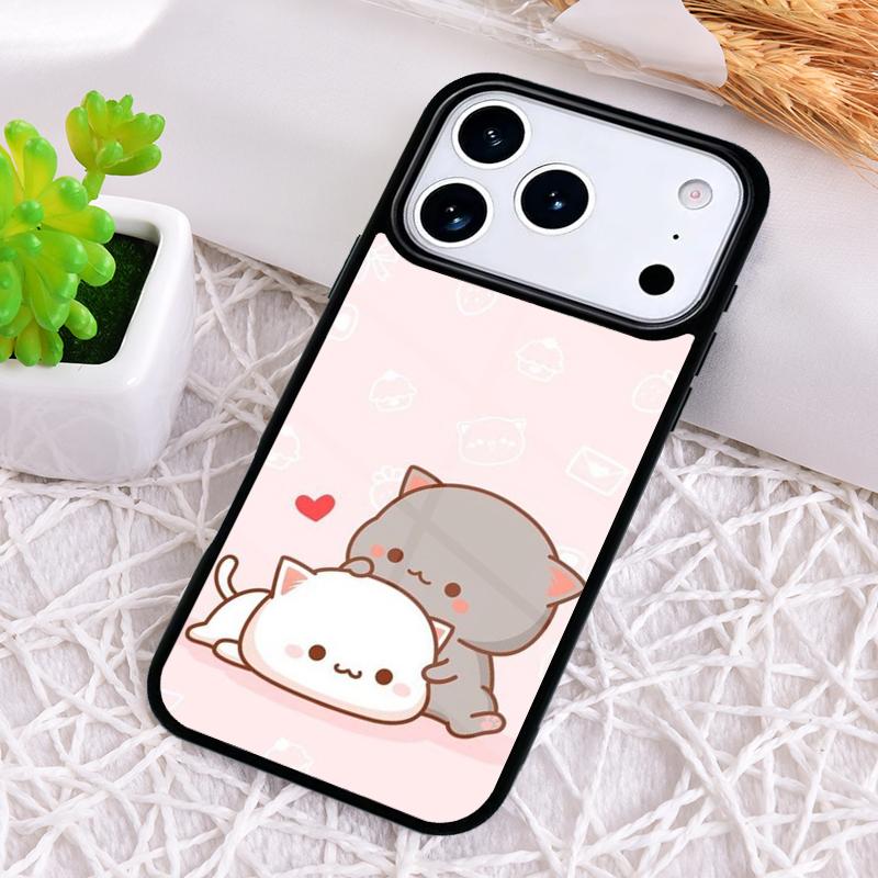 Cartoon Peach Mochi Cat Phone Case for iPhone 17 Air 16 15 11 12 14 13 Pro Max Shockproof Cover