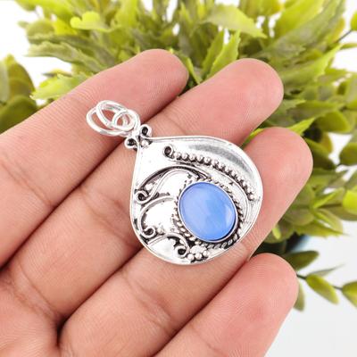 Dark Blue Cat's Eye Gemstone Pendant, 925 Solid Sterling Silver Jewelry, Handmade Designer Pendant Gift For Sister