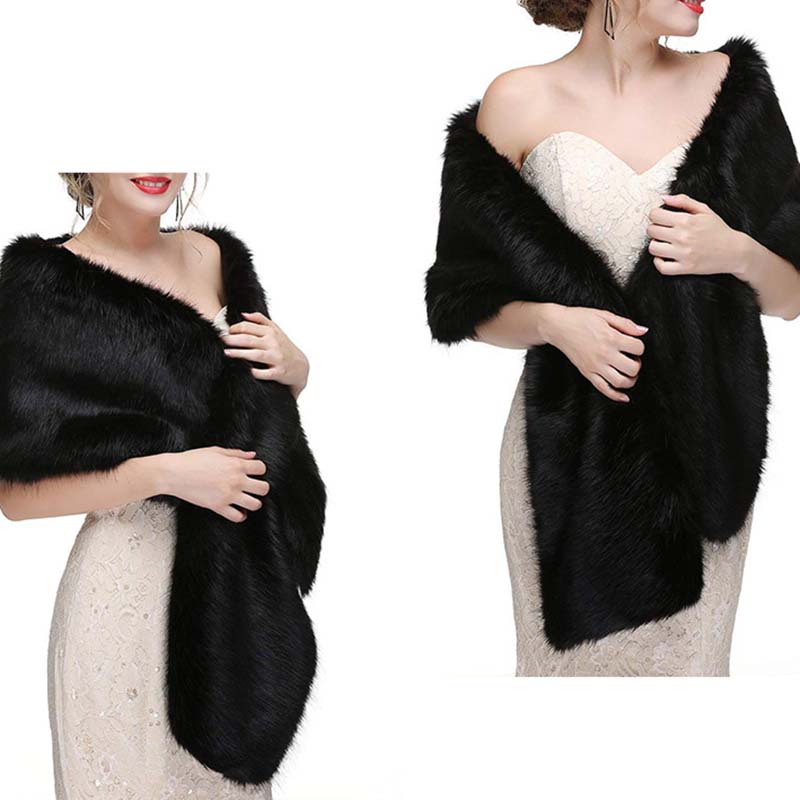 WTEMPO Winter Warm Faux Fur Wedding Dress Shawls Soft Plush Shawls for Performance/Party Retro Long Shawls Windproof Cold-proof Wide Scarves