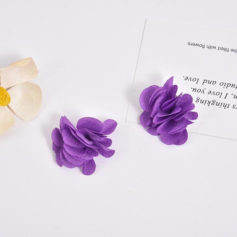 Handmade Chiffon Camellia Flower Earrings - 3cm Fabric Accessories
