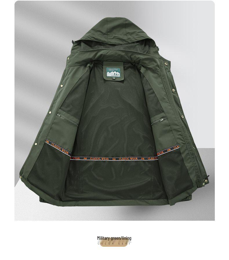 Men's Camouflage Workwear Jacket with Detachable Hood, Windbreaker for Spring/Autumn, Fashionable Loose Fit, Large Pockets