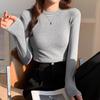 Autumn and Winter Velvet White Small Stand-up Collar Bottoming Shirt for Women with Thread Design, Slim Fit and Brushed Long-sleeved T-shirt Top
