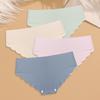 4Pcs Ice Silk Wavy Waist Underwear Women's Seamless Panties Sexy Comfy Solid Briefs Girls Ultra Thin Invisible Lingerie