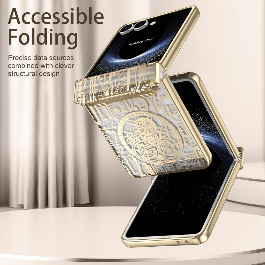 For Samsung Galaxy Z Flip 7 7 FE Vacuum Plating Mechanical Legend Texture Full Hinge Protection 180° Shockproof Phone Case
