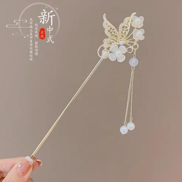 Horquilla de Flores de Lujo Ligero Para Mujer Estilo Chino Floral Mariposa Borla Palillo para el Cabello Elegante Joyería de Metal Horquilla Pinzas para el Cabello
