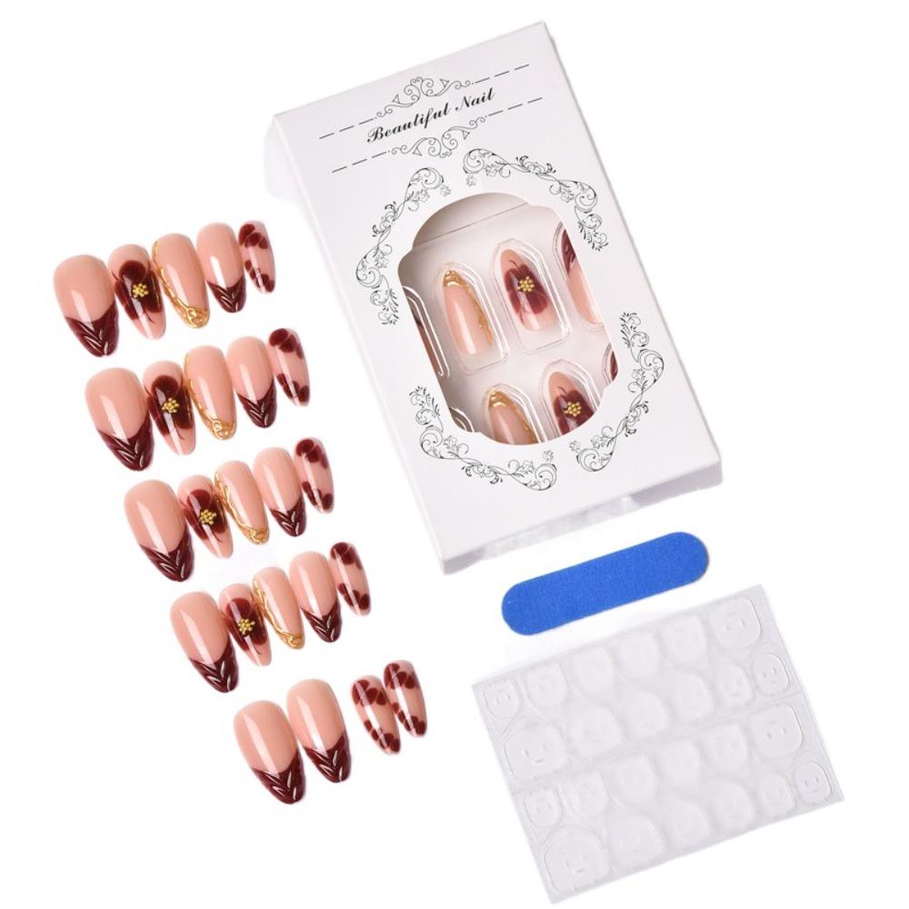 

24/30PCS Pearl New Year False Nails Horse Year 3D Nail Art Drills Fashion Nail Art Jewelry Nail Art Style 2