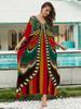 2025 Elegant Plus Size Kaftan Women's Retro Print V-Neck Batwing Sleeve Long Dress Sexy Beach Swimsuit Cover-up Q1594-1129-3