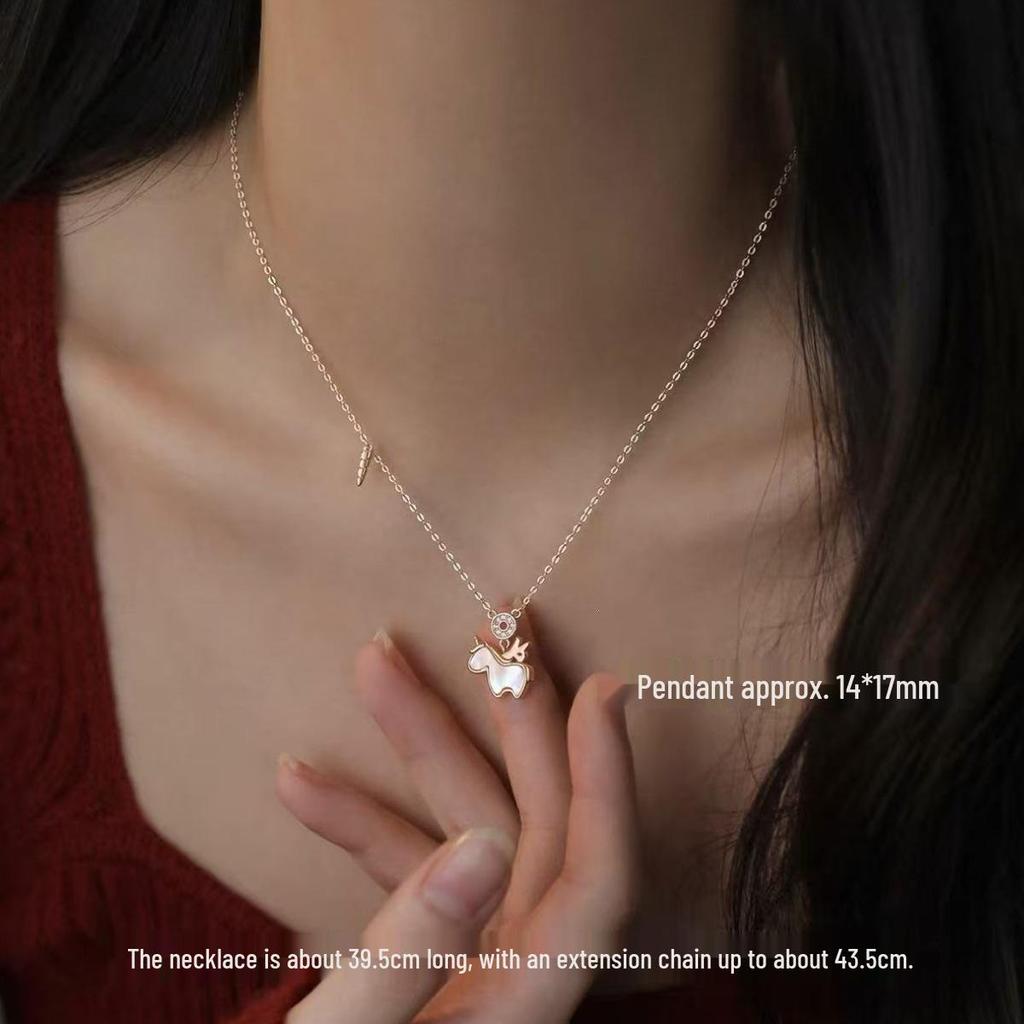 2026 Zodiac Year Horse Unicorn Necklace - 925 Sterling Silver Luxury Collarbone Chain for Women