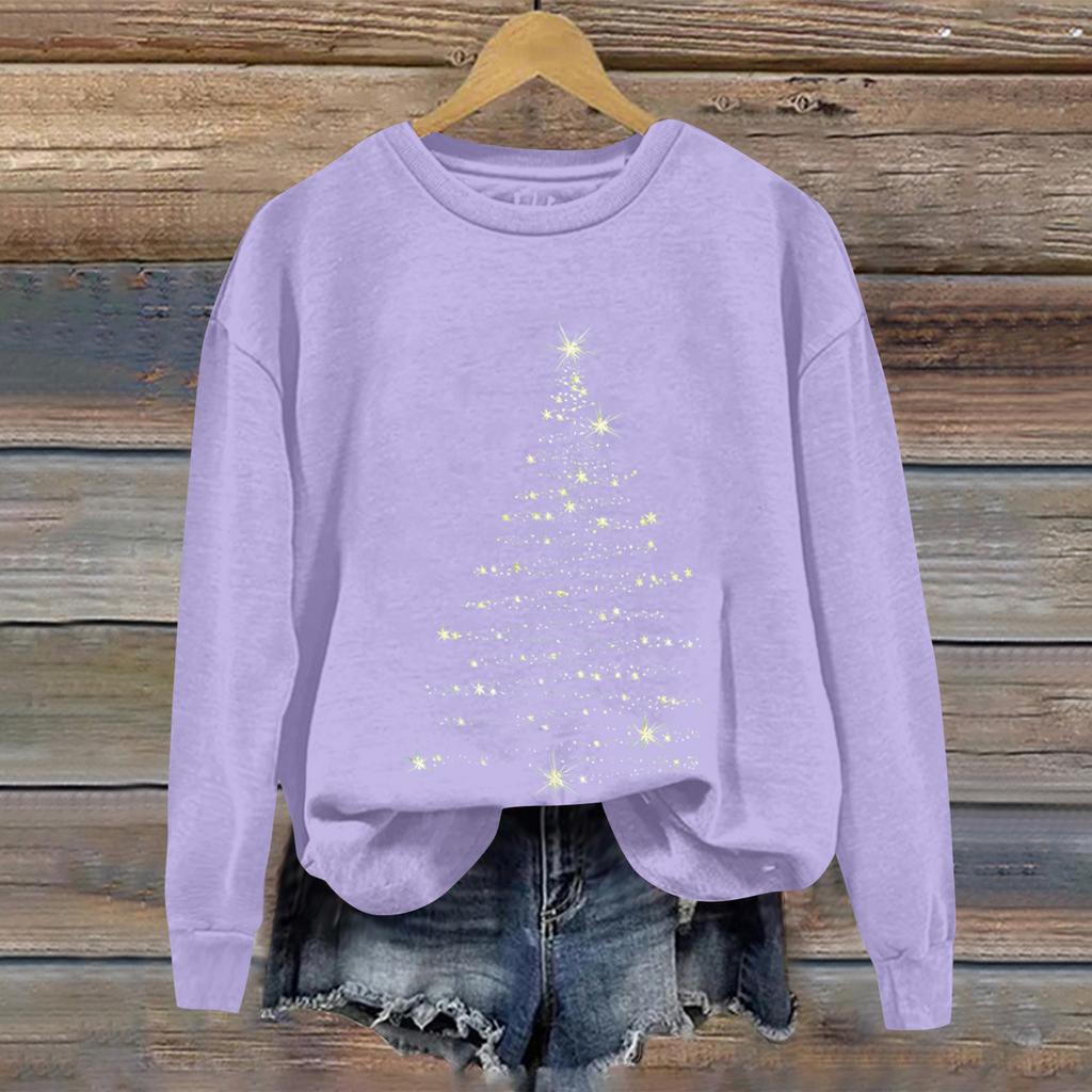 Ladies' Christmas Printed Casual Long Sleeved Round Neck Sports Hoodie Top